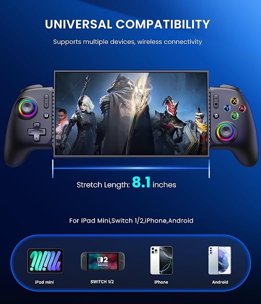 Mocagen Swicth Controllers for Nintendo Switch 2/1/Oled/iPhone/Android Handheld Gaming with Hall Effect Joysticks & Triggers, RGB Light, Programmable, Turbo, Mac Game - Image 5
