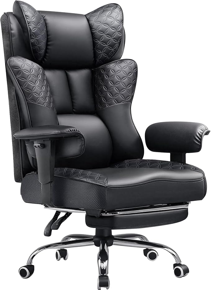 GTPLAYER Big and Tall Office Chair Wide Ergonomic Gaming Chair with Deluxe Embossing Designed Leather with Foot Rest,150°Reclining Adjustable Soft Armrests Pocket Spring Back Support and Pillow by GTPLAYER