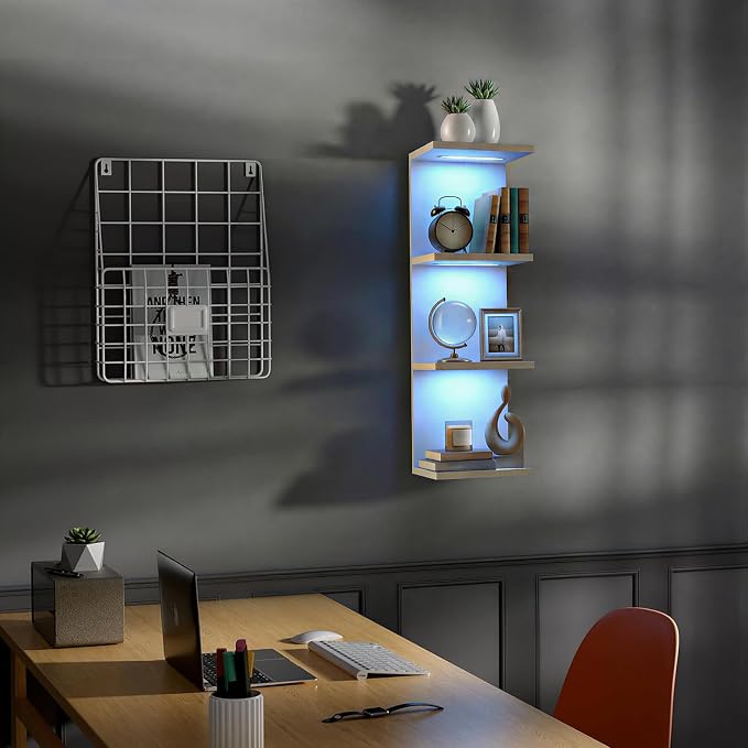 VIWODS 4-Tier Wall Shelf Unit with Lights, White - Image 7
