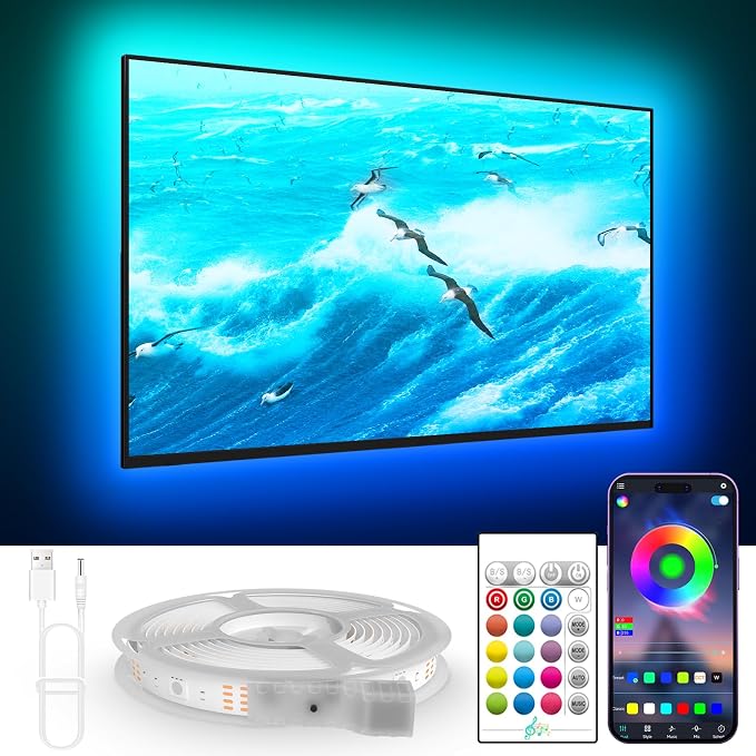 KANTUTOE TV Lights Behind, 19.68ft LED Lights for 55-85 Inch TV, RGB TV Backlight, Music Sync Bluetooth APP and Remote Control Strip Lights USB Powered for Bedroom Gaming Room Decor by KANTUTOE