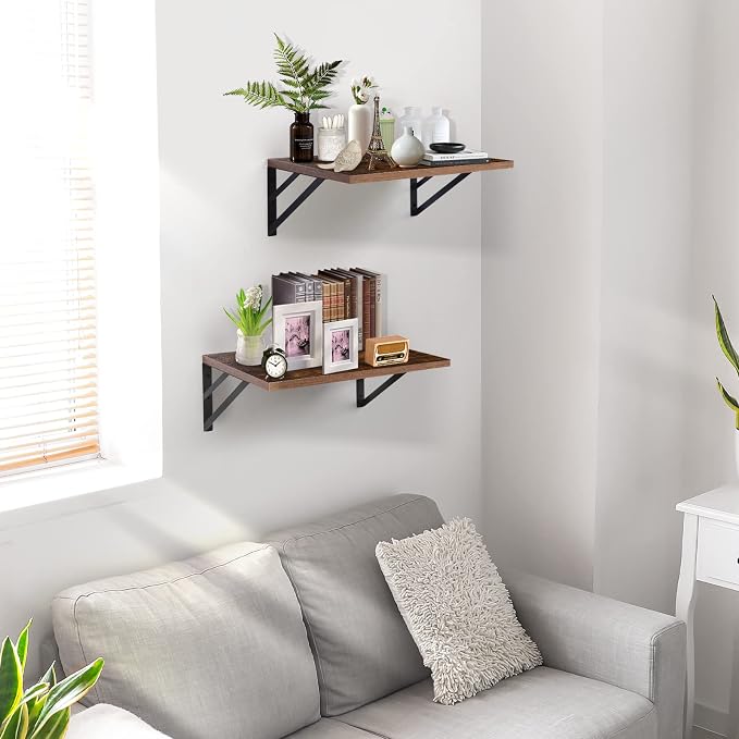 Tectocker-DOU 2 Pc Deep Floating Wall Shelves, Heavy Duty, 16x12, Brown - Image 5