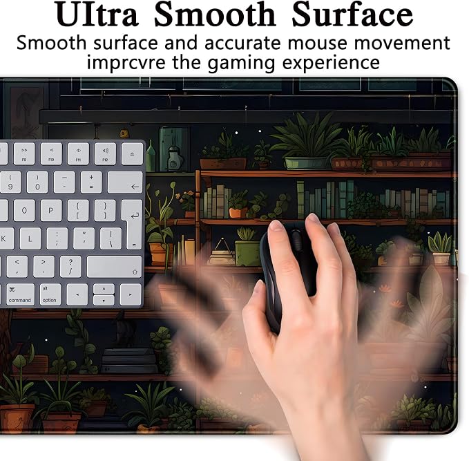 Lofi Cat Desk Mat Dark Green Plant Books Desk Pad Black Cat Aesthetic Anime Big Mouse Pad Large Gaming Mousepad XL Cool Keyboard Pad Deskmat Laptop Computer Mouse Mat 31.5X 15.7in - Image 5