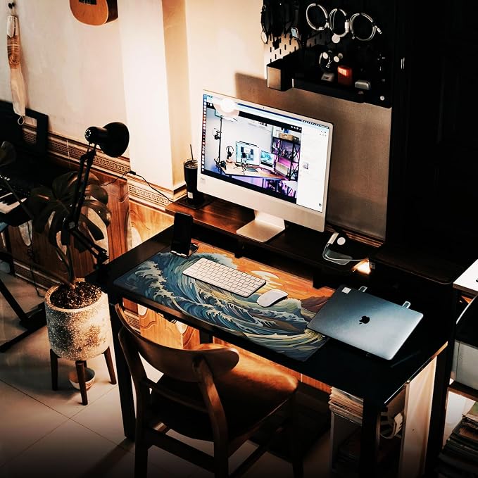 Gaming Mouse Pad, Waterproof Extra Large Mousepad with Stitched Edges, 31.5" x 15.7" Non-Slip Rubber Base Office Big Long Keyboard Pad for Office Gamer Home XXL, (Waves Sunset) - Image 6