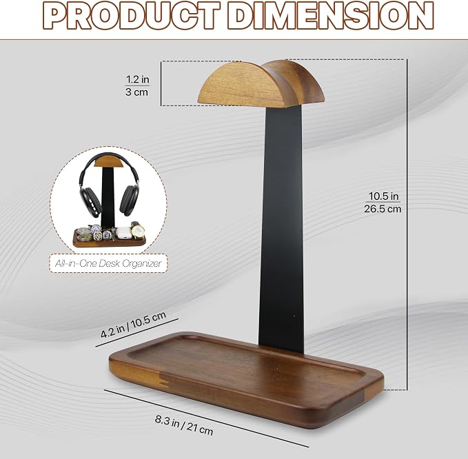 Gift for Men Headphone Stand with Storage Base, Stylish Headset Holder Gamer Gifts for Gaming & Desk to Keep Accessories Organized, Unique Gifts for Teenage Boy Brother on Birthday (Brown Wood) - Image 6