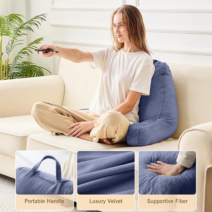 Sasttie Reading Pillow for Bed, Back Pillow for Sitting Up, Grey Purple - Image 4