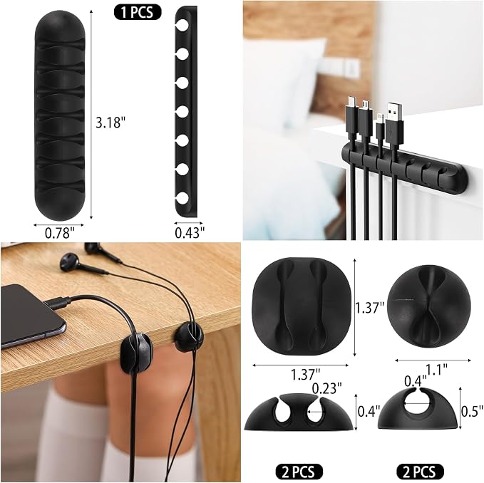 604 Pcs Cable Management Kit, 4 Cord Organizer Sleeve, 7 Cable Holder, 38 Adhesive Cord Clips, 40 Pcs+5 Roll Cable Organizer Straps 200 Cable Ties 300 Cable Wire Clips for PC TV Under Desk - Image 2