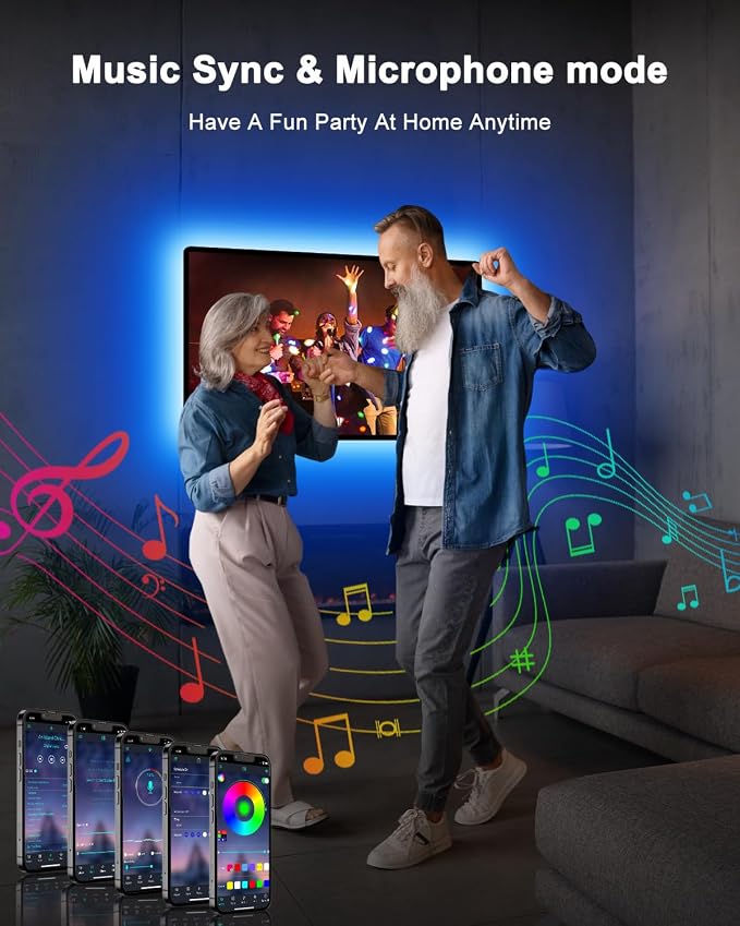 Daymeet LED Lights for TV 40-65 inch TV Behind Lighting, 13.1ft TV Led Backlight TV Led Light Strip, USB Powered RGB Lights Behind with Remote, Music Sync Bluetooth APP Control for Bedroom - Image 4