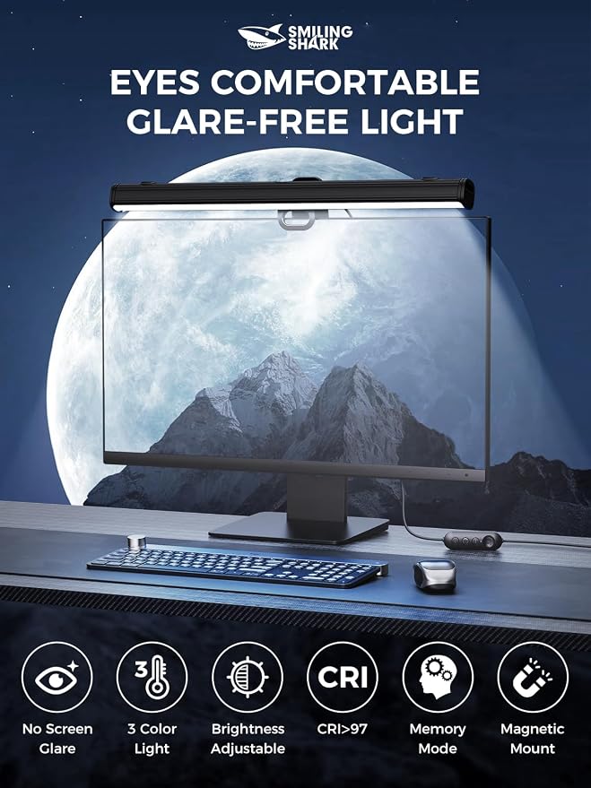 Smiling Shark Monitor Light Bar with Magnetic 3 Color Temperature Dimmable - Image 2