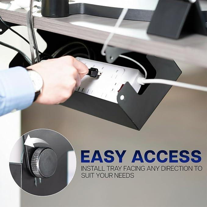 VIVO Flip-Open 16 inch Under Desk Cable Management Holder, Under Standing Desk Steel Cord and Power Strip Organizer, Black, Desk-ACCBM1 - Image 7