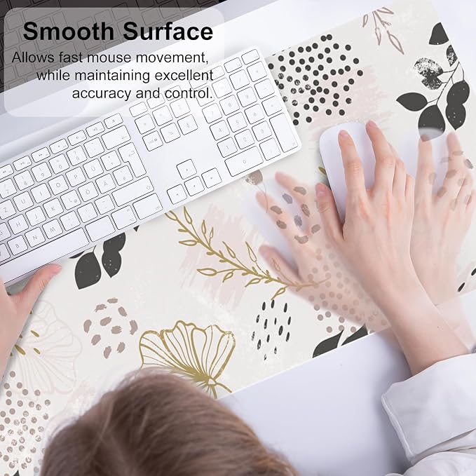 QiyI PU Leather Large Mouse Pad, Office Decor, 31.5" x 11.8", Boho Botany | Desk Décor Accessories, Extended Size, Waterproof & Easy to Clean, Smooth Surface, Non Slip Desk Organization - Image 4