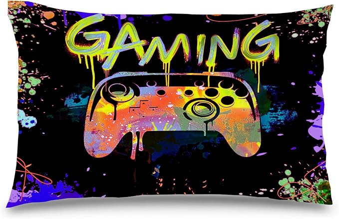 Gaming Pillowcase, Flannel, 12x20 inches, Yellow, Zipper Closure, for Bedroom by Likjadjustfollowme