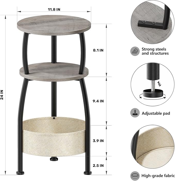 Round Side Table for Living Room with Storage Basket, 11.81in - Image 3