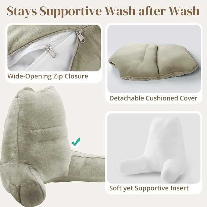 Sasttie Reading Pillow for Bed, Back Pillow for Sitting Up, Linen - Image 6