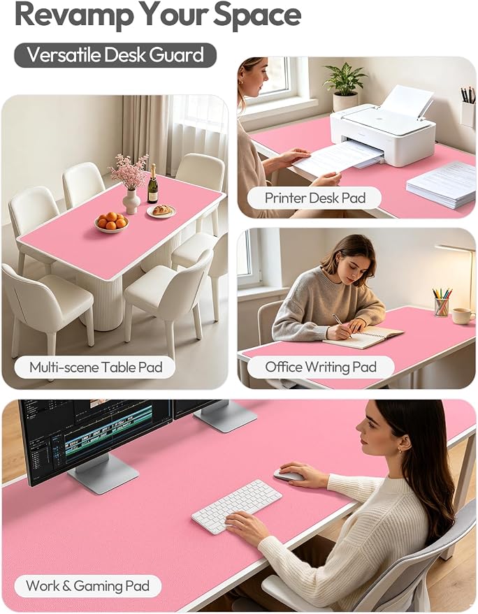 YSAGi Leather Desk Protector, Office Mat, Large Mouse Mat, Non-Slip PU Leather Blotter, Laptop Desk Mat, Waterproof Writing Pad for Office and Home(Pink, 63" x 24") - Image 7