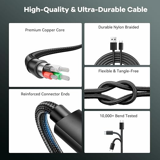 Superer 5 ft USB C Charging Cable Fit for PS5 Controller, PlayStation 5 DualSense, Xbox Series X/S Controllers, Xbox Elite Series 2 (Model 1914 1797), Fast Charger & Data Sync Nylon Braided Power Cord - Image 3