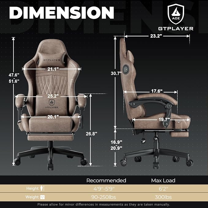 GTPLAYER Gaming Chair Bundle with Integrated Speakers, RGB Computer Speakers & USB Adapter – Ergonomic Music Chair for Surround Sound, Wireless & Complete Entertainment Setup, Light Brown - Image 2