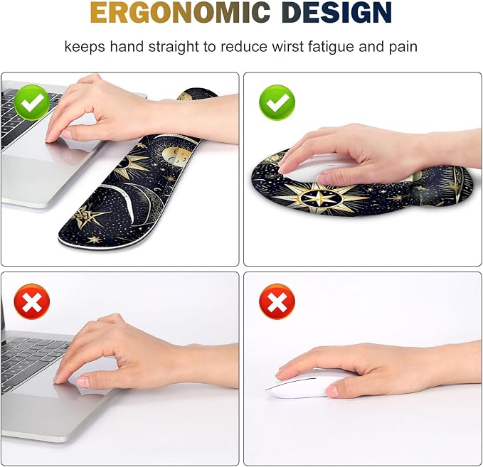 Gaming Mouse Pad, Large Desk Mat, Cute Desk Pad Protector, 4in1 XXL Mousepad + Keyboard Wrist Rest+Mouse Wrist Rest+Coaster Set with Ergonomic Desk Pad for Home Office PC Computer, Stars and Moon - Image 5