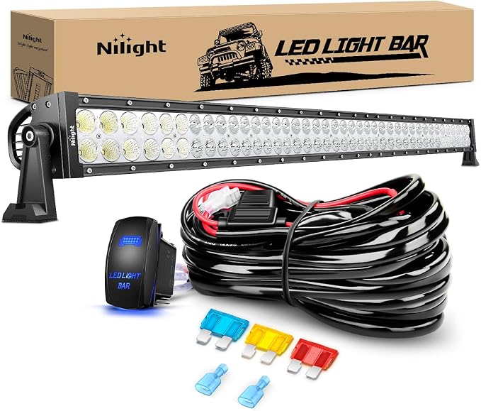 Nilight 42Inch 240W Spot Flood Combo Led Light Bar Off Road Driving Lights Boat Lights Fog Light 12V On/Off 5 Pin Rocker Switch Power 14AWG Wiring Harness Kit-1 Lead for Trucks by Nilight