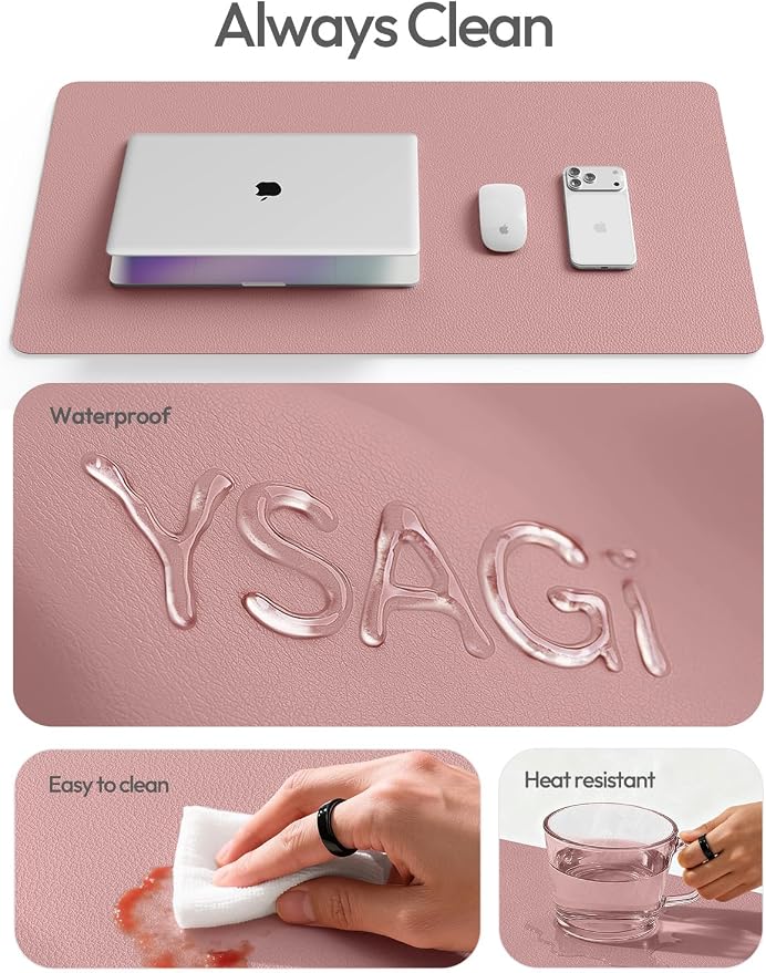 YSAGi Leather Desk Pad Protector, Office Desk Mat, Large Mouse Pad, Non-Slip PU Leather Desk Blotter, Laptop Desk Pad, Waterproof Desk Writing Pad for Office and Home (Pale Mauve,55" x 17.2") - Image 8