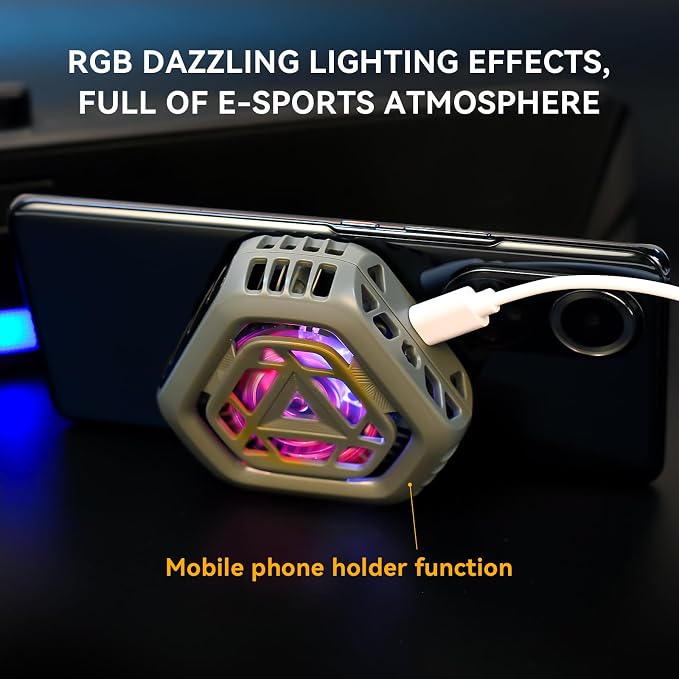 Magnetic Cell Phone Cooler for Gaming,Portable Mobile Phone Cooling Fan Lightweight Quiet with RGB Ligh - Image 6
