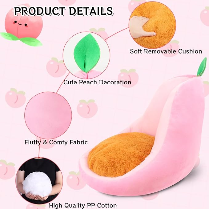 Sexysamba Cute Fruit Gaming Chair Cushion with Backrest Non-Slip, Comfy Kawaii Computer Chair Pad for Gamer Chair Seat Cushion Armchair Pillow for Office Desk Home Decor,20"x23",Peach - Image 4