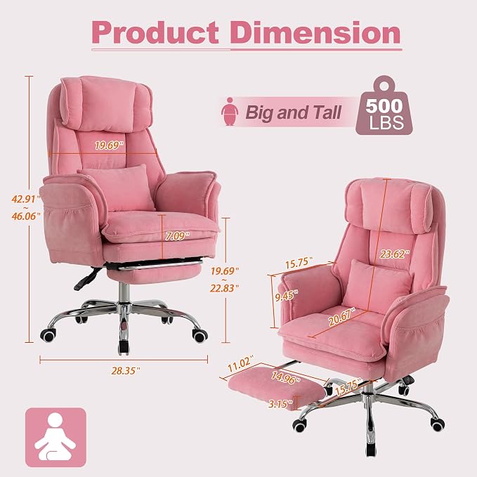 Office Chair with Flip Armrests & Foot Rest,Criss Cross Legged Home Office Desk Chair with Pet Seat,Ergonomic Reclining Computer Gaming Chair,High Back Executive Chair with Lumbar Pillow (Pink) - Image 2
