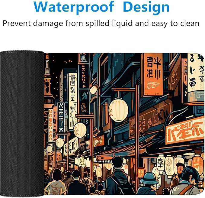 Japanese Street Desk Pad Mouse Pad Anime Tokyo Night Market XL Mouse Pad Large Mousepad Extended Laptop Keyboard Mat Gaming Desk Pad Mouse Mat Office Computer Keyboard Laptop Home 31.5"x11.8" - Image 4