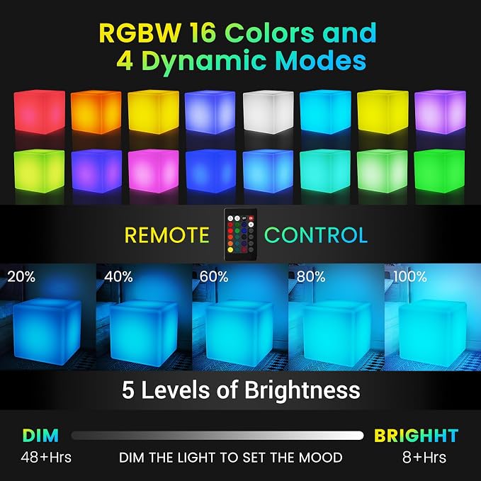 LOFTEK 20-inch LED Cube Table, Rechargeable Glowing Chair Seat w/Remote - Image 9