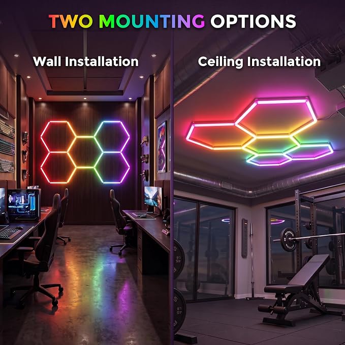 RGB Hexagon Garage Lights 5 Hex, Duplex Signal RGB Led Hexagon Lights with Music Sync Mode, Easy Setup RGB Ceiling Lights for Garage, Gym, Gaming Room, Studio, Party, Bar - Image 7
