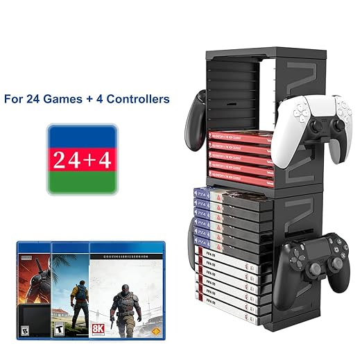 ASFSKY Video Game Storage Tower, 24-Game Organizer with 4 Controller Hooks - Image 4