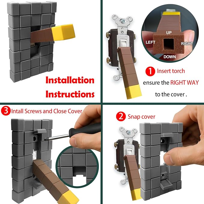 Game Room Light Switch Cover, 1 Toggles Blocks Light Switch Cover, My World Room Decor, 1 Gangs Standard Size for Fans Kids Bedroom Decoration, Yellow stick level - Image 6
