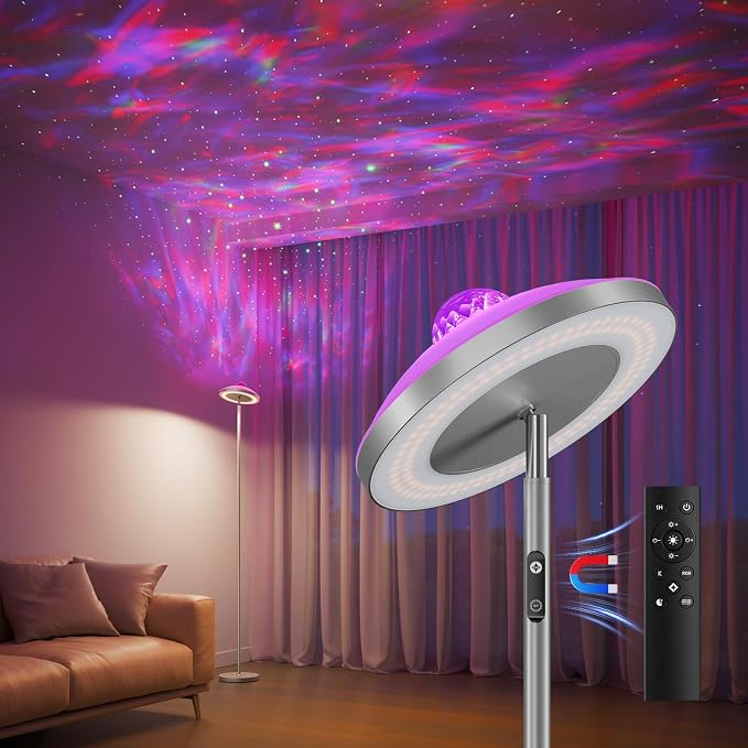 DUSKTEC 3-in-1 Floor Lamp, RGB Aurora & Galaxy Star Projector, 69", Silver by DUSKTEC