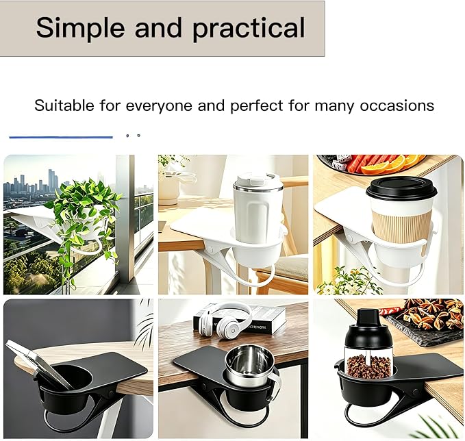 4Pcs Clip on Cup Holder for Chair, Desk Drink Holder Clip for Beach Chair Table Outdoor Patio Office, Adirondack Chair Cup Holder with Clip for Water Coffee Mug, 2 White 2 Black - Image 4