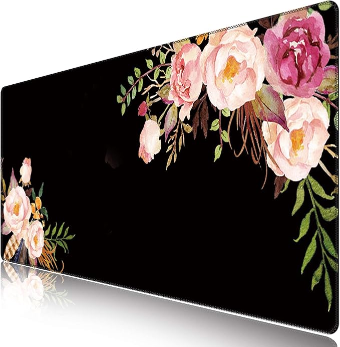 iCasso Extended Gaming Mouse Pad,35.4 x 15.7in Desk Pad,Flower | Non-Slip Rubber Base Mousepad with Stitched Edges,Waterproof Keyboard Mouse Mat Desk Pad for Work Home by iCasso