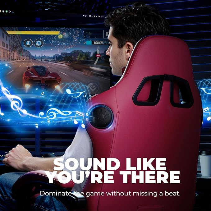 GTPLAYER Gaming Chair Bundle with Integrated Speakers, RGB Computer Speakers & USB Adapter – Ergonomic Music Chair for Surround Sound, Wireless & Complete Entertainment Setup, Wine Red (New) - Image 4