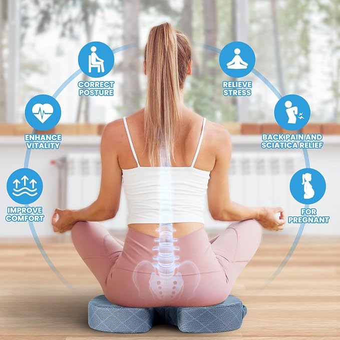 TushGuard Memory Foam Office Chair Seat Cushion - Light Blue, X-Large | for Car Seat, Airplane, Desk Chair - Sciatica & Hip & Coccyx Pain Relief Cushion for Long Sitting Office Workers, Car Drivers - Image 4