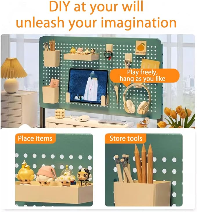 Office Pegboard Wall Organizer, Pegboard Desk with Height Adjustable in 6 Levels, Pegboard Wall Organizer for Wall Organize Home Office and Gaming Setup(Brown,60x40cm/23.6x15.7in) - Image 4