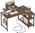 Mericonia 48 in Corner Desk with Monitor Stand, Small L Shaped Gaming Desk | Reversible Computer Desk with Power Outlets, LED Light & Storage Shelves, Office Table for Home Bedroom Study Work Writing by MERICONIA