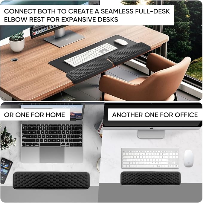 JIKIOU L-Shaped Desk Elbow Pad for Desk,Memory Foam Elbow Support Pad 2Pack | Massage Design, 14.9inch is 20% Longer for Comfort, Non-slip Rubber Base, Ergonomic Cushion for Pain Relief, Black Flowers - Image 2