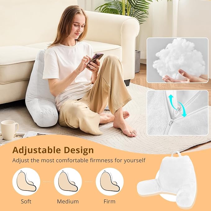 Sasttie Reading Pillow for Bed, Back Pillow for Sitting Up, White - Image 3