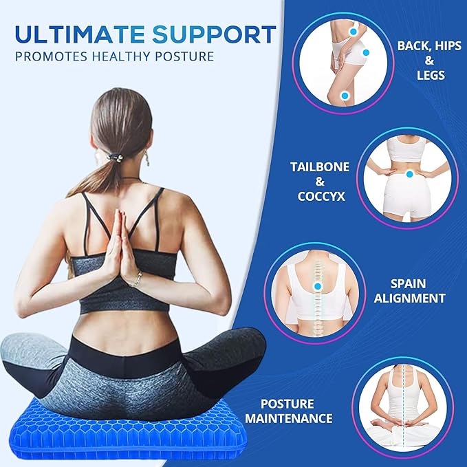 20" Gel Seat Cushion for Long Sitting Pressure Relief(Jumbo&Thick) - Wheelchair Cushion for Pressure Sores - Back, Sciatica & Tailbone Pain Relief Cushion- Non-Slip Butt Pillow for Office, Home, Car - Image 5