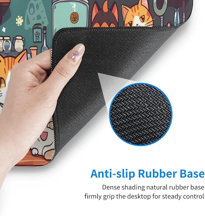 Gaming Mouse Pad Desk Pad,Extended Big Mouse Pad,31.5x11.8 Inch Long Computer Keyboard Mouse Mat Mousepad with 3mm Non-Slip Base and Stitched Edge for Gaming and Office… (cat) - Image 5