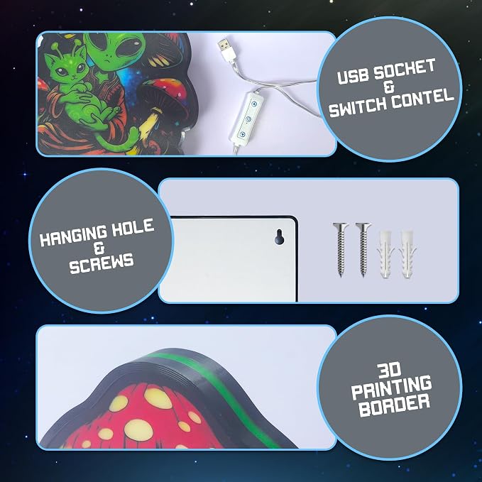Alien Neon Sign & Night Light, Dimmable LED Light Signs for Bedroom Wall Decor Game Room, Vibrant Cosmic Acrylic Desk Lamp - Image 8