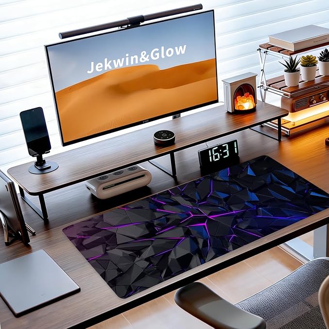 Gaming Mouse Pad, XL Extended Big Computer Mousepad, Large Mouse Pad for Desk with Non-Slip Rubber Base, Desk Mat, Keyboard Mat for PC, Office&Home, 31.5x11.8in, Geometric Neon - Image 3