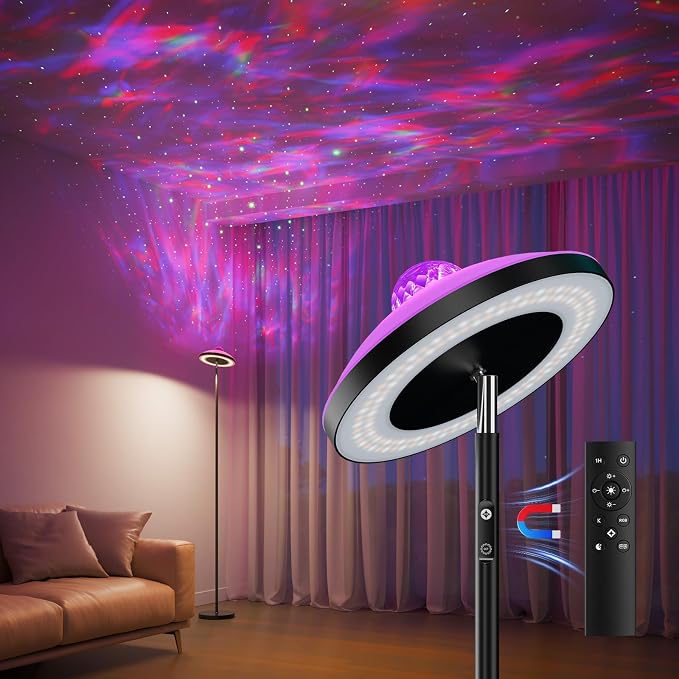 DUSKTEC 3-in-1 Floor Lamp, RGB Aurora & Galaxy Star Projector, 69", Black by DUSKTEC