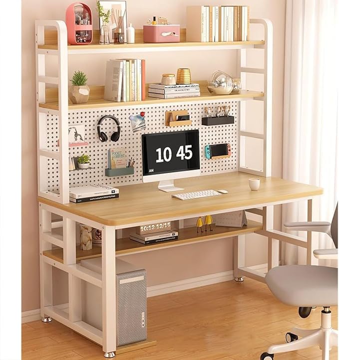 Pegboard Wall Organizer Panels.Modern Industrial Computer Desk with Storage Shelves & Pegboard - Stylish Home Office Workstation for Study, Writing, and Productivity，（Natural，47in） - Image 8