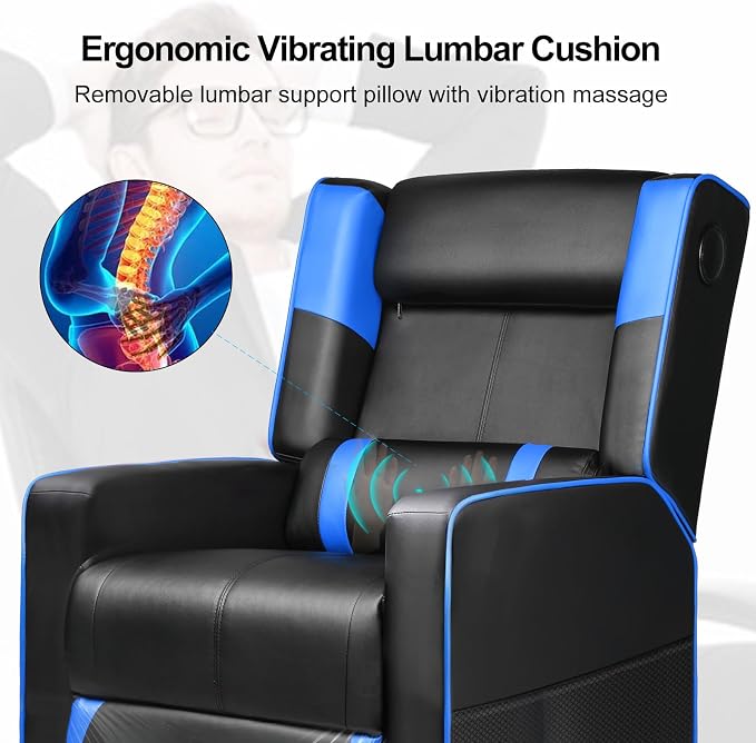 GTRACING Gaming Recliner Chair with Bluetooth Speakers Racing Style Single Gaming Sofa Modern Living Room Recliners Ergonomic Comfortable Massage Home Theater Seating, Blue - Image 5