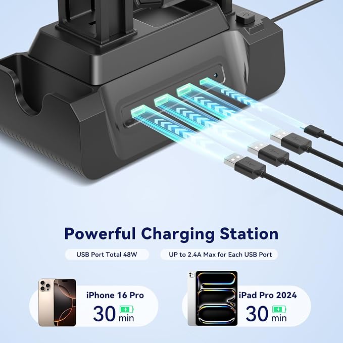 KDD Charging Station for Multiple Devices - 4 Ports Charging Dock with Controller and Headset Stand - 3 USB A & 1 USB C for Cellphone Tablet and Other Electronic - Multi Storage for Gaming Accessories - Image 3
