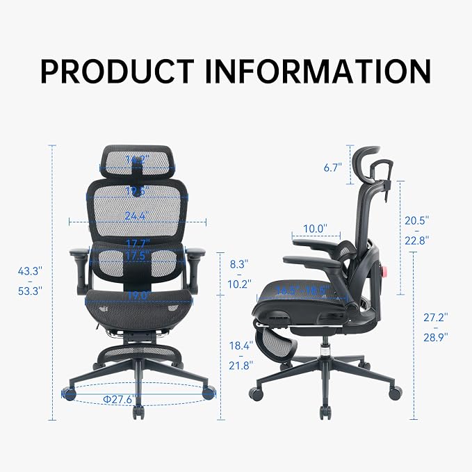 SIHOO B300 PRO Ergonomic Office Chair with Footrest, Mesh Desk Chair, Black | 4-Directional Lumbar & Height-Adjustable Backrest, 6D Armrests, Swivel Computer Chair for Long Hours - Image 2