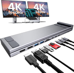 Mukiya 9 in 1 USB C Laptop Dock Stand with HDMI+DP,4K Dual Monitor PD 100W by Mukiya